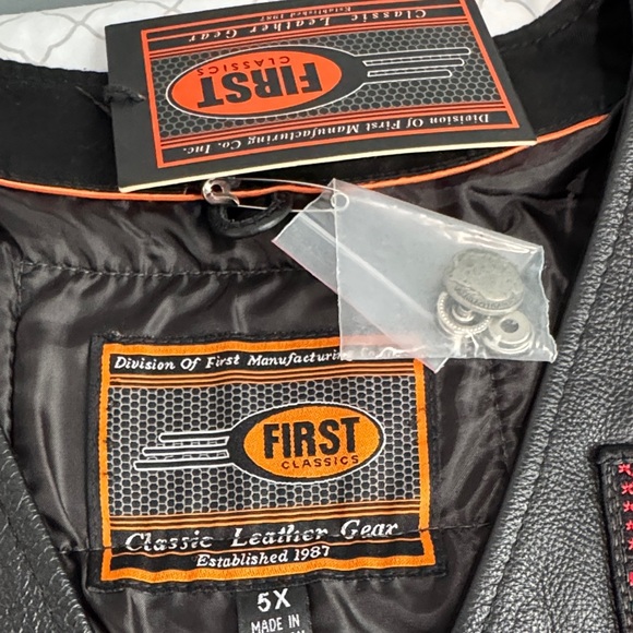 Men's Black Leather Vest with Embroidered Patches - Picture 2 of 13